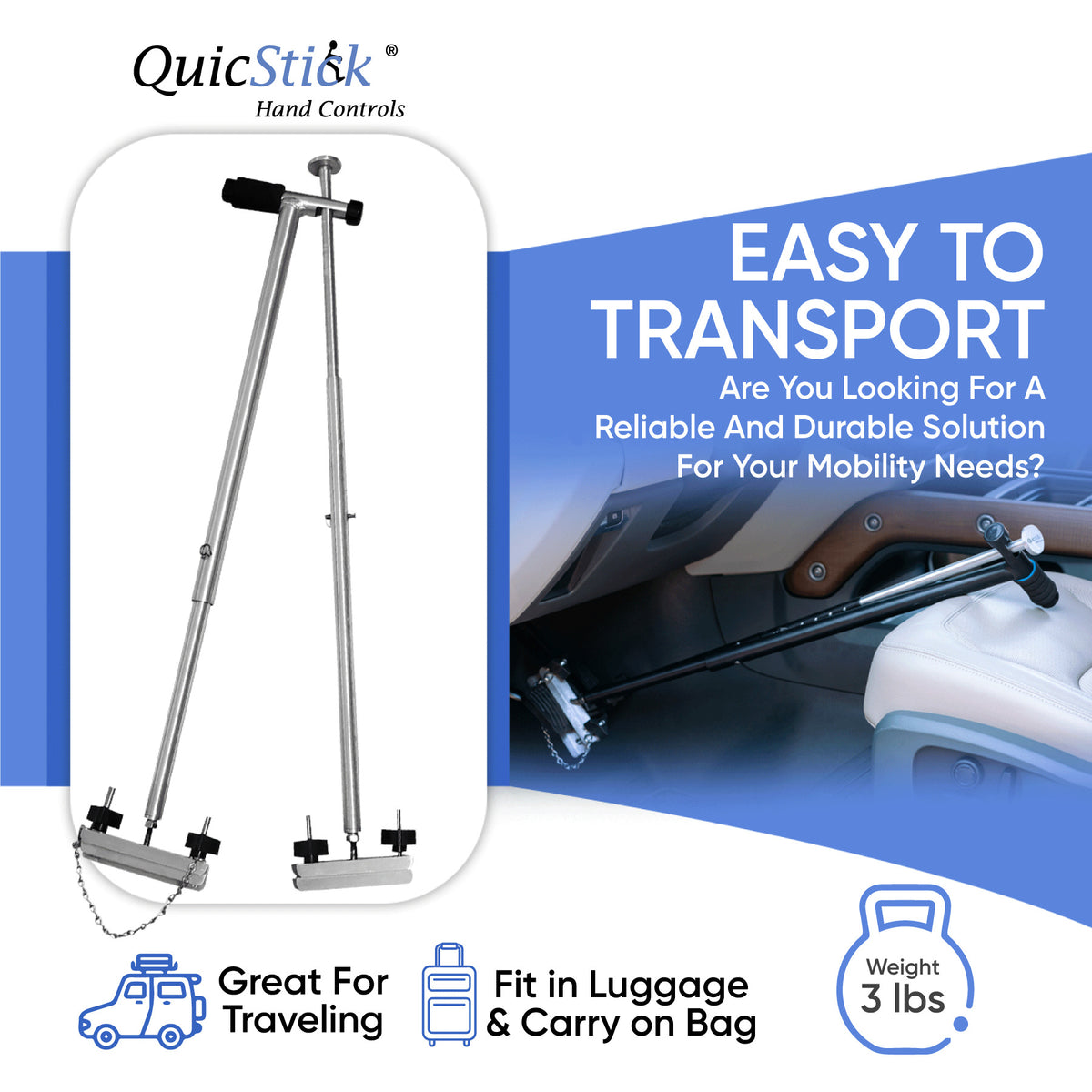 QuicStick Portable Hand Controls-Right and Left Hand Use